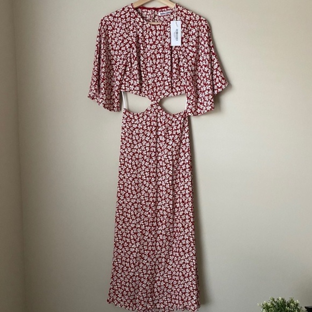 Reformation Red and Pink Flutter Sleeve Maxi Dress